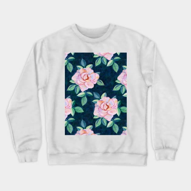 Simple Pink Rose Oil Painting Pattern Crewneck Sweatshirt by micklyn